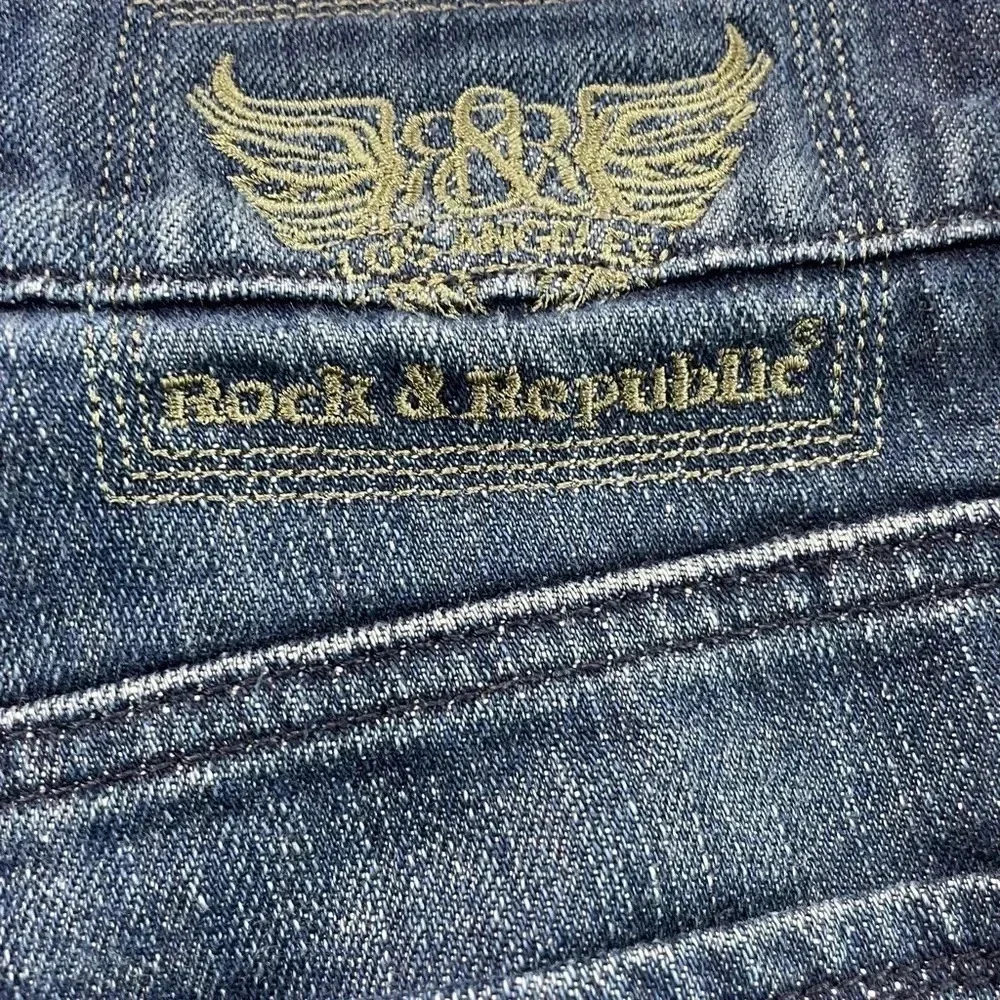 Rock & Republic Boot Embellished Pocket Jeans • 36 • Button Fly • Teal stitching - Picture 6 of 10